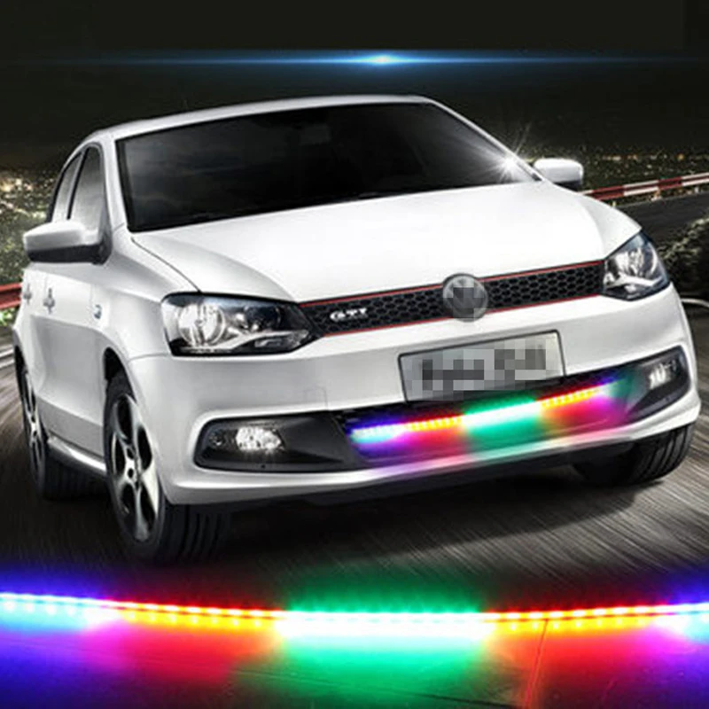 

Car Front Grille Network LED Strobe Warning Light RGB 12V DRL Waterproof Flashing Streamer Flexible Strip Light Ambient Lights