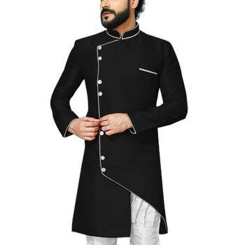 

[JK30] Wedding Groom Men Robe Mandarin Collar Indo Western Special Dinner Party Modest Coat Contrast Color Event Blazer Jacket