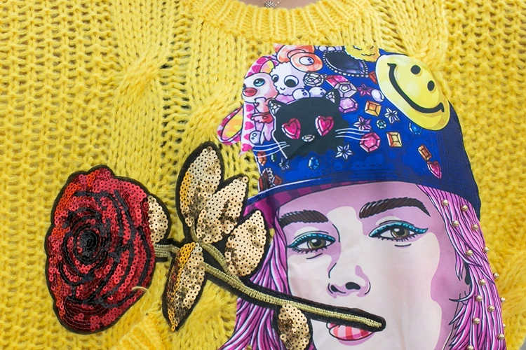 SexeMara, Модный осенне-зимний вязаный свитер с блестками и мультяшным принтом