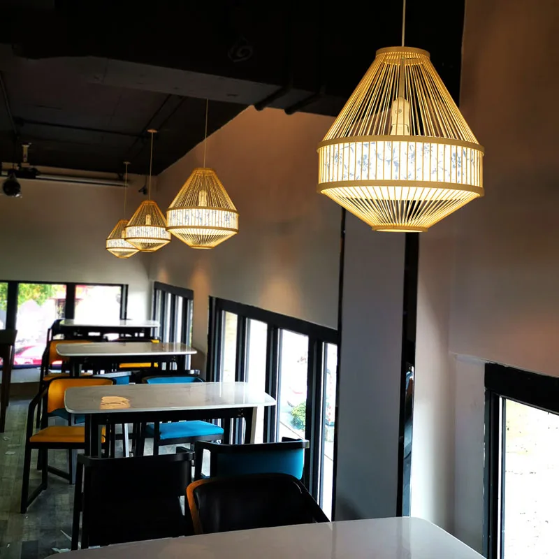 Japan Style Bamboo Pendant Lights Lighting LED Light Fixture Pendent Lamp Dining Living Room Bedroom Kitchen Cafe Hanging Lamp