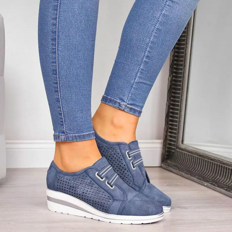 

2020 spring women's shoes wedge with hollow round toe fashion female sneakers breathable ladies vulcanize shoe large size 43