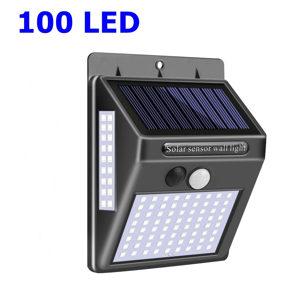 solar 100 LED 56 светодиодный светильник на солнечной батарее, уличный водонепроницаемый IP65 PIR датчик движения, солнечный садовый светильник, настенный светильник с инфракрасным датчиком, светильник - Испускаемый цвет: solar 100 LED