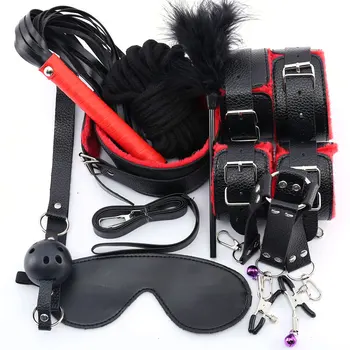 Leather Nylon Handcuffs Whip Mouth Gag Bondage BDSM Kits Sex Toys For Women Bondage Adult Games Exotic Sex Products 5