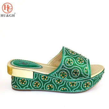

2020 Green Color Women High Heels Shoes African Women Sexy Sandals Italian Lady Party Shoes No Matching A Bag Lady Slipper Pumps