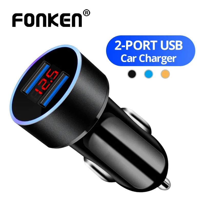 FONKEN 2 USB Автомобильное зарядное устройство мобильный телефон Зарядка адаптер LED