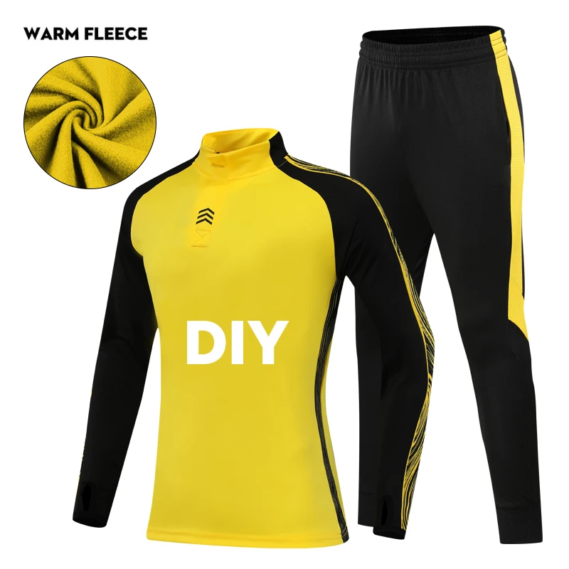 yel warm fleece DIY Детский спортивный костюм, зимняя футбольная тренировочная куртка, комплект футбольной формы с длинными рукавами, теплая спортивная одежда для мальчиков, пальто для фитнеса, верхняя одежда - Цвет: yel warm fleece DIY