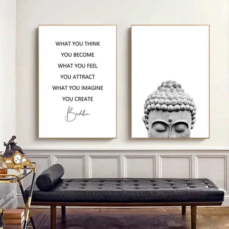 Статуя в виде головы Будды дзен цитаты холст живопись печать минималистичное