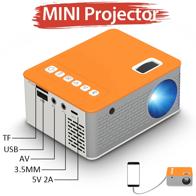 UC28D Mini proyector LED USB teléfono móvil 10 ANSI tarjeta AV IR 5V 2A U disco DVD TV BOX AV 3,5 MM| | - AliExpress