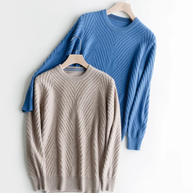 50% OFF Cashmere sweater men's round collar thickened loose pullover autumn and winter new business leisure bottom warm knitted sweate