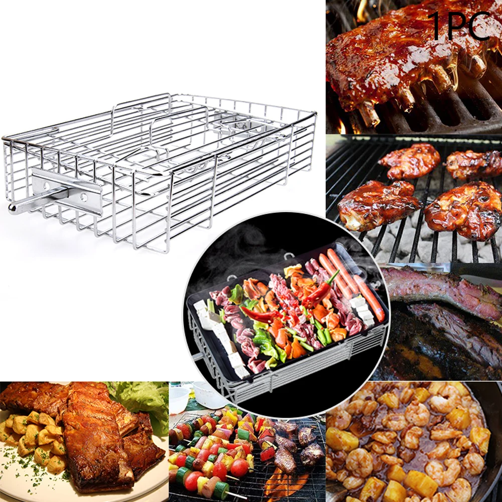 Barbecue Garden Stainless Steel Shelf Universal Outdoor Meat Rack Lightweight Two Layer Kitchen Silver Picnic Camping