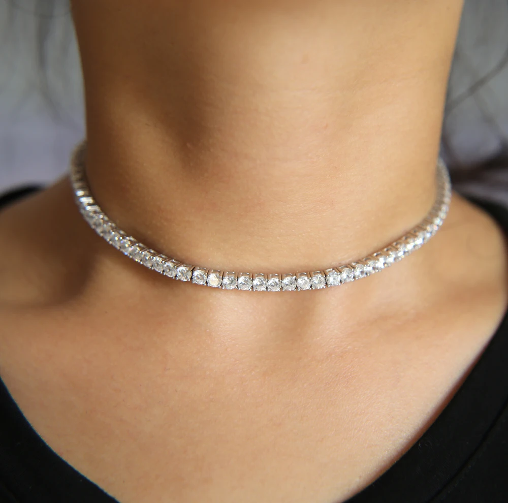 4MM CZ collana a catena da Tennis per signora lusso Bling Cubic Zirconia pieno pavimentato 1 fila matrimonio girocolli Sexy ghiacciato gioielli da donna  36