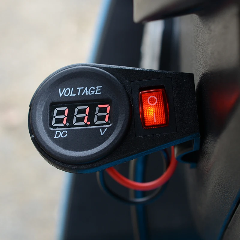 Waterproof Voltmeter Motorcycle Boat Car DC 12V-24V LED Voltmeter Display Voltage Meter with ON OFF Switch Car Low Voltage Alarm