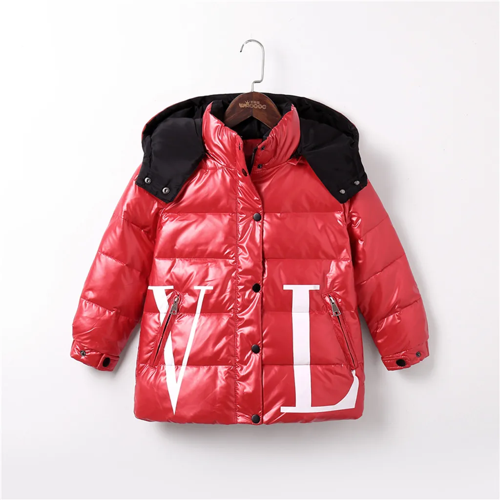 Одежда для маленьких девочек зимняя куртка для мальчиков и девочек детская зимняя куртка водонепроницаемое пальто с капюшоном и надписью пуховик Верхняя одежда Z4