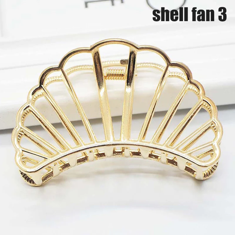 shell fan 3 Metal Claw Hair Clip Bath Barrette Headwear Large Hair Accessory for Women Retro Hair Top Clip Hot Sales - Color: shell fan 3