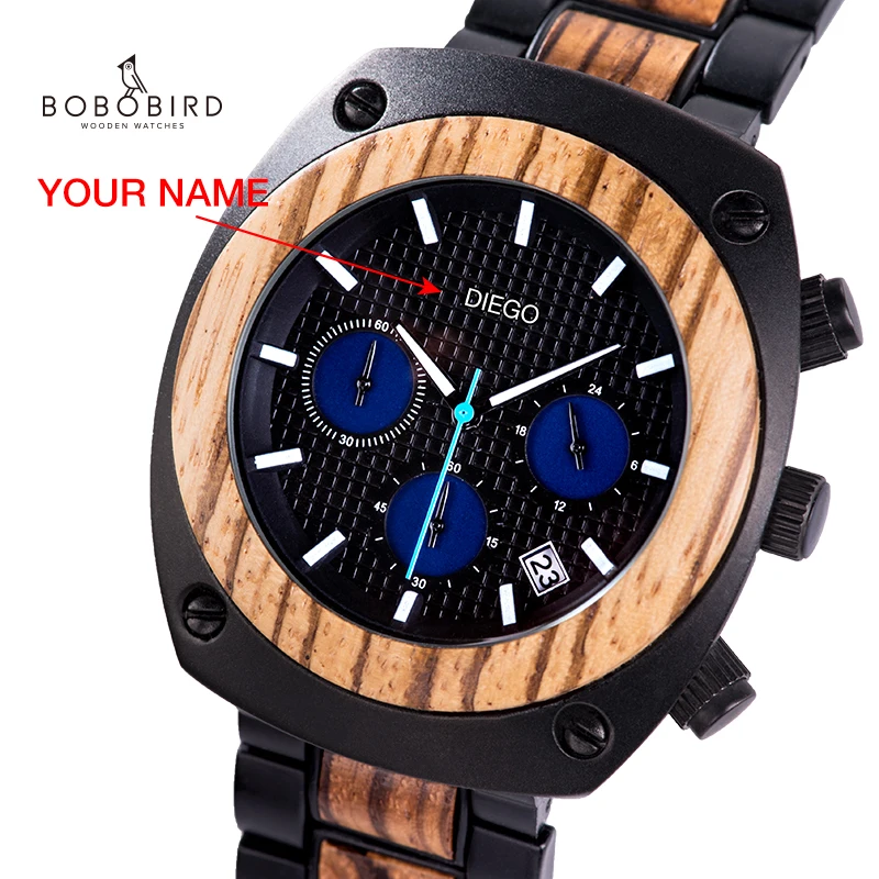 BOBO BIRD Wood мужские часы персонализированные хронограф военные на заказ подарок