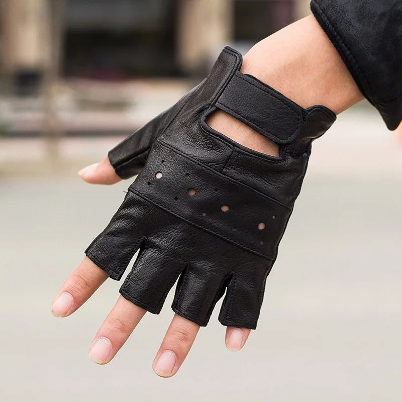 Мужские перчатки с половинным пальцем черные кожаные открытые перчатки крутые регулируемые уличные Верховые Перчатки взрослые дышащие
