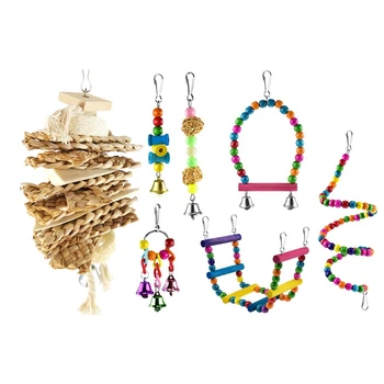 

2 Set Bird Chewing Toys Loofah Cuttlebone Parakeet Cockatiel Cage Bite Toy Wood Color Bird Parrot Toys, Bird Swing Toy Colorful