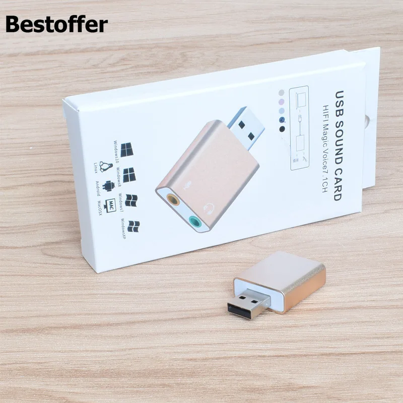 Адаптер Звуковая карта 7,1 USB алюминиевый внешний 2,0 аудио канал стерео для ноутбука MacOS