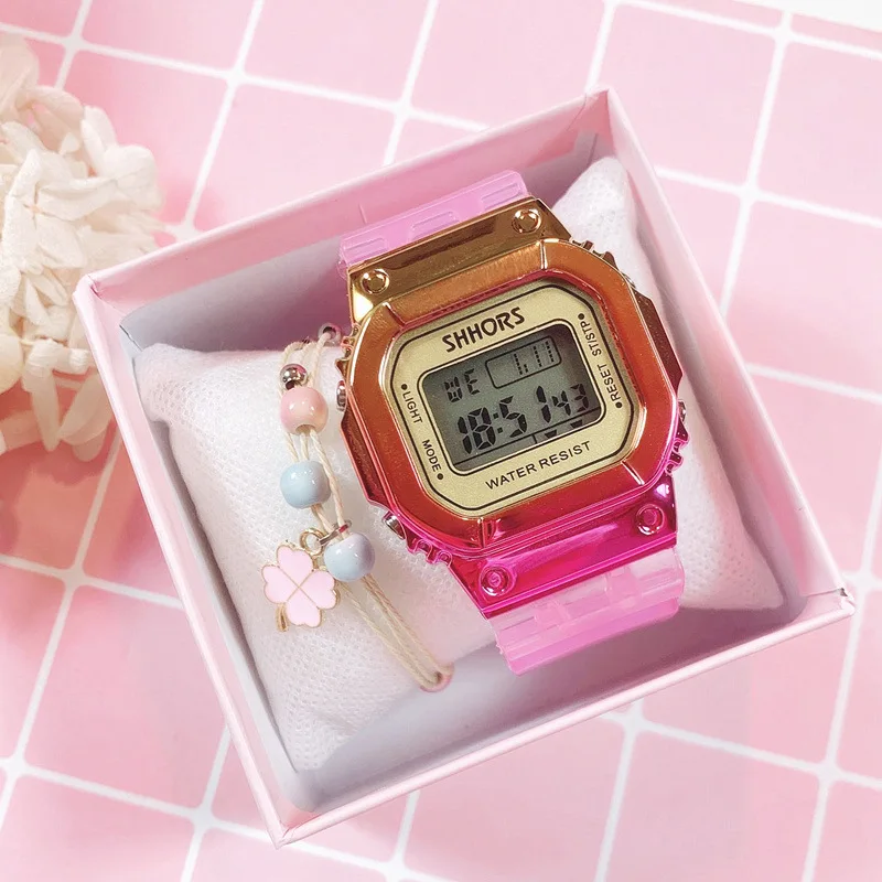 Модные мужские часы, женские повседневные спортивные часы-браслет, белый светодиодный электронный цифровой карамельный цвет, силиконовые детские наручные часы