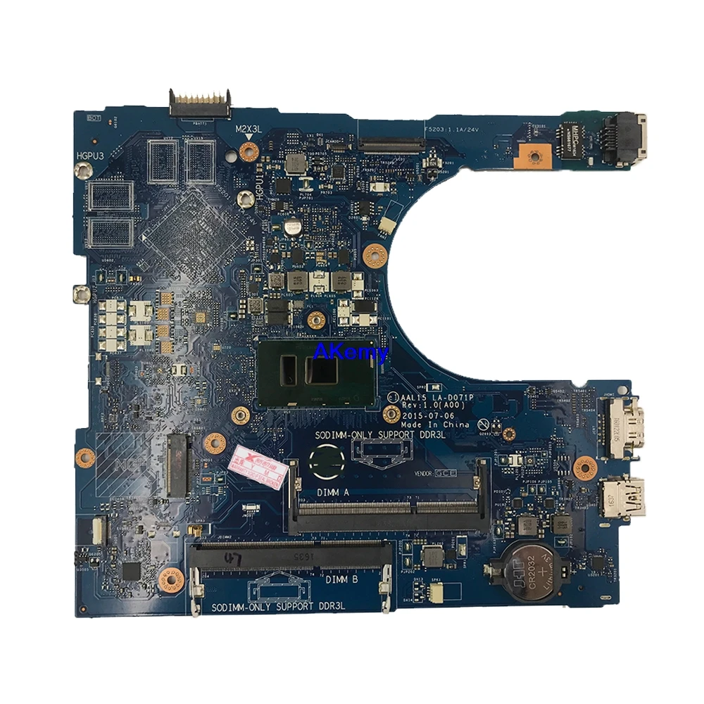 Для DELL 5559 материнская плата для ноутбука с SR2EU I3-6100U cpu AAL15 LA-D071P CN-027G19 027G19 27G19 материнская плата протестированная Быстрая