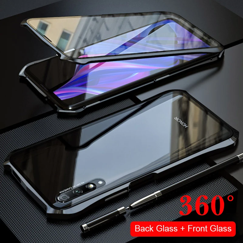 

For huawei honor 9x Pro Cover Case Full Protective Magnetic Case For honor 9x Case Metal Bumber Front+Back Tempred Glas Case