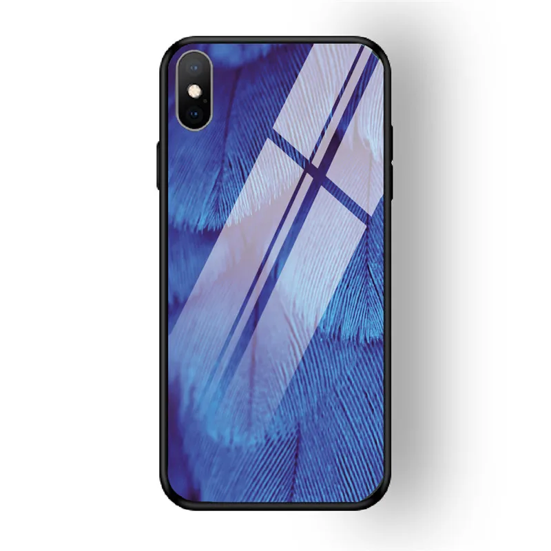 Чехол для iPhone X XS MAX XR для 6 6S 7 8 PLUS чехол из закаленного стекла с перьями красный желтый задняя чехол для iPhone 5 5S SE Funda - Цвет: 02