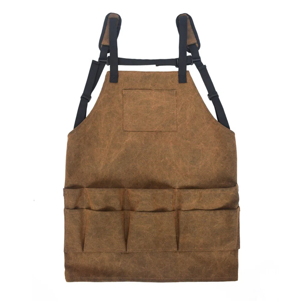 Adjustable Canvas Aprons Men Women Multi-Pocket Aprons DIY Woodworking BBQ Cooking Wear Resistant Aprons Kitchen Tools Aprons