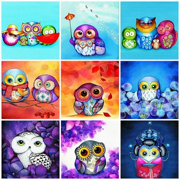 

Huacan 5d Diamond Painting Owl Diamond Art Full Drill Embroidery Animal Mosaic Cartoon Home Decoration Diamond Art