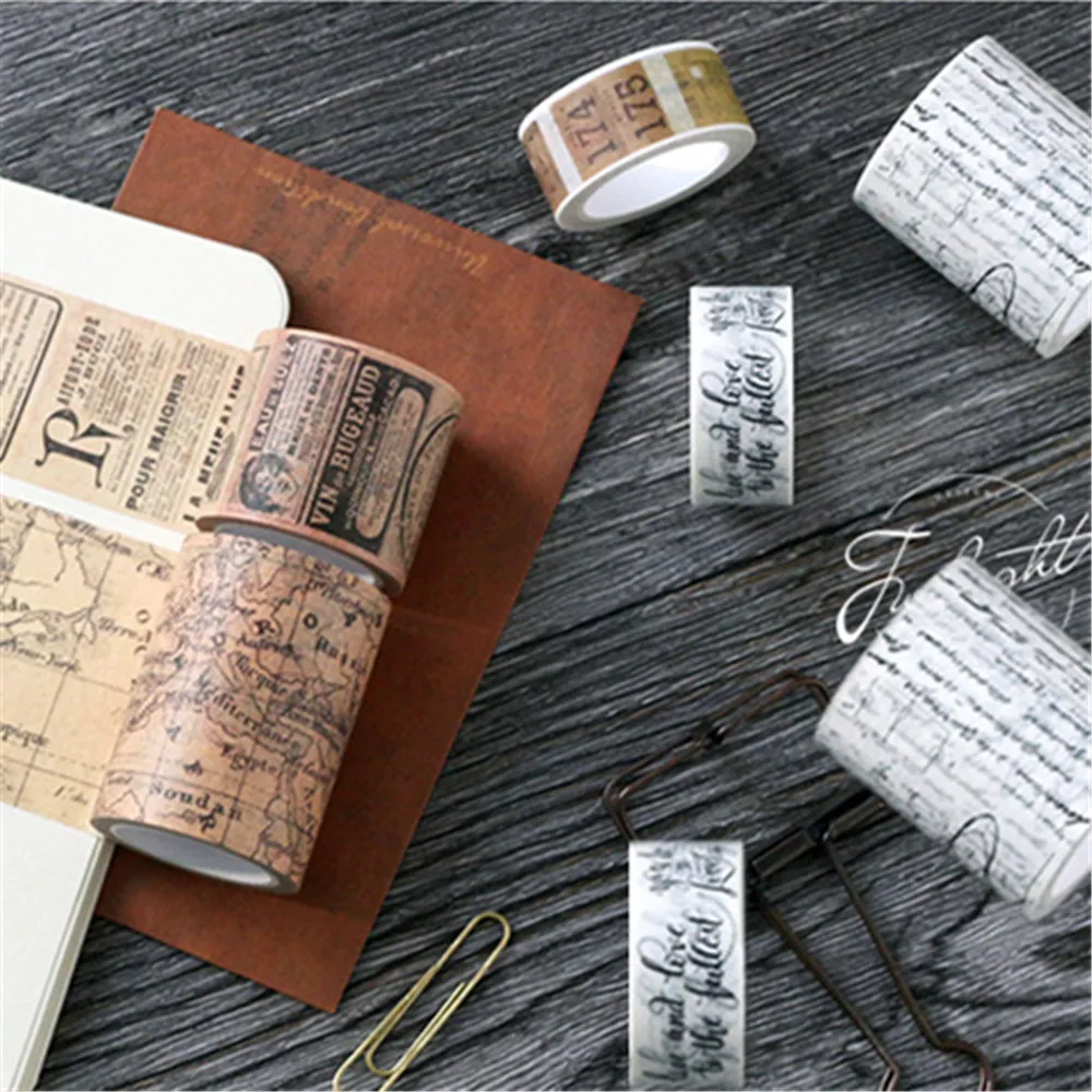 Vintage Retro Washi Tape Set for Scrapbooking and Decorative Journaling
