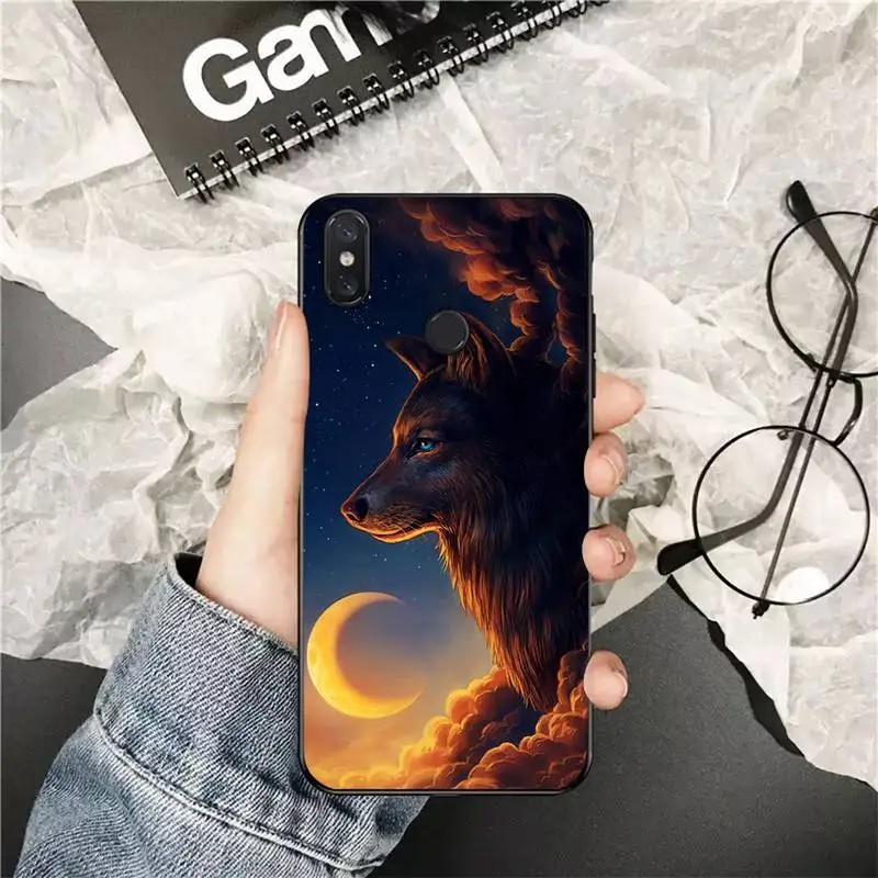 xiaomi leather case glass Yinuoda Moon roaring wolf TPU black Phone Case Cover Hull for Xiaomi Redmi 5plus 5A 6 6A 7 7A Note 7 8 8T 8Pro cases for xiaomi blue Cases For Xiaomi