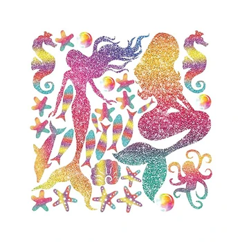 

28x28cm Starry Sky Shiny Mermaid Pattern Wall Stickers Decal Sticker Wall Vinyl Art Self-Adhesive Stickers Wall Decor