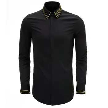 

New Mens Shirts Luxury Gold Embroidery Long Sleeve Mens Dress Shirts Party Wedding Shirt Men Plus Size 4xl Slim Shirts Man