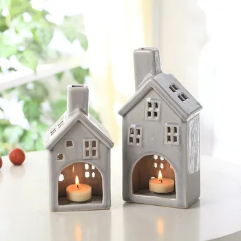 

2020 Ceramic Candle Holder Ornaments House Shaped Candlestick Creative Nordic Candlelight Home Dinner Wedding Table Decorations