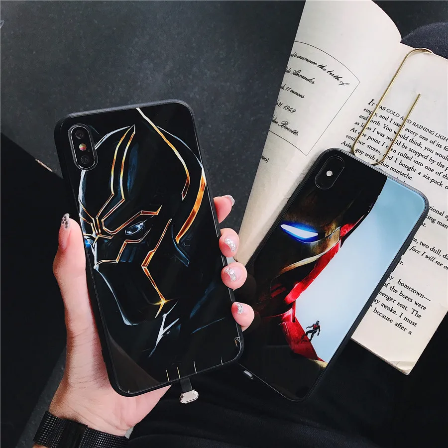 Marvel Iron Man Call Light UP Case For iPhone XS MAX XR X 6 7 8 6S Plus LED Flash Reminder Incoming Luminous Glass Cover Panther Marvel Iron Man Call Light UP Case For iPhone XS MAX XR X 6 7 8 6S Plus LED Flash Reminder Incoming Luminous Glass Cover Panther