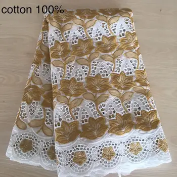 

African Lace Fabric High Quality 100% Cotton Nigerian Lace Fabric 5Yards With Diamond Embroidery French Wedding Dress A-1083