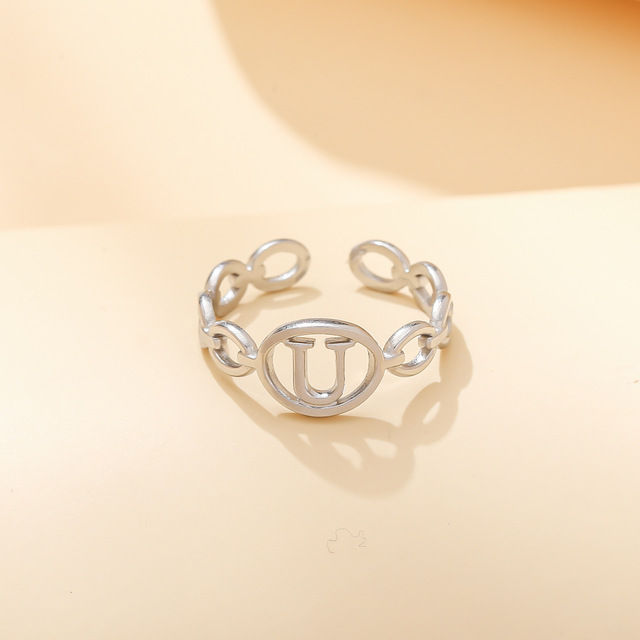 Out A-ZLetter 2Colors Metal Adjustable Opening Ring Initials Name Alphabet Female Party Fashion Jewelry Christmas Present