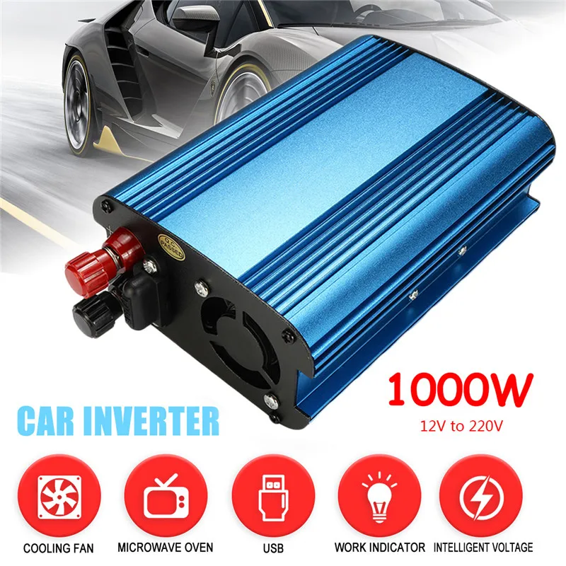 

LED 12/24V DC To 220V 1000W/2000W Solar Power Inverter AC Modified Sine Wave Converter Built-in Cooling Fan Manual Switch