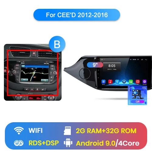 Junsun V1 2G+ 32G Android 9,0 DSP автомобильный Радио Мультимедиа Видео плеер навигация gps для KIA Cee 'd CEED JD 2012- 2 din без dvd - Цвет: WIFI( 2GB 32GB) B
