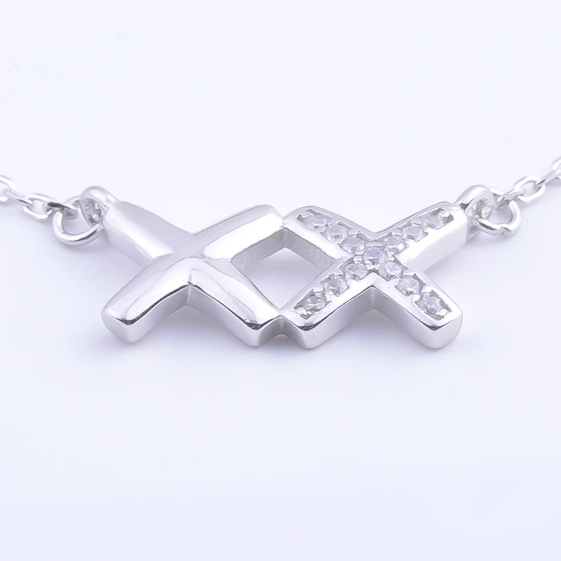 Pekurr Hollow 925 Sterling Silver Double Link Zirconia Cross Necklaces Pendants For Women Silver Chain Fine Jewelry