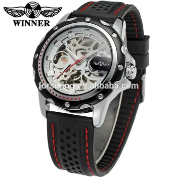 

New Winner Black Silicone Band Automatic Mechanical Skeleton Watch for Men Fashion Watches Reloj Hombre Horloge