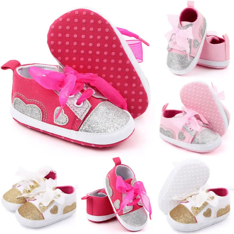 Soft Sole Newborn Baby Boy Girl Pre-Walker White Crib Shoes Sneakers 0-18 Months