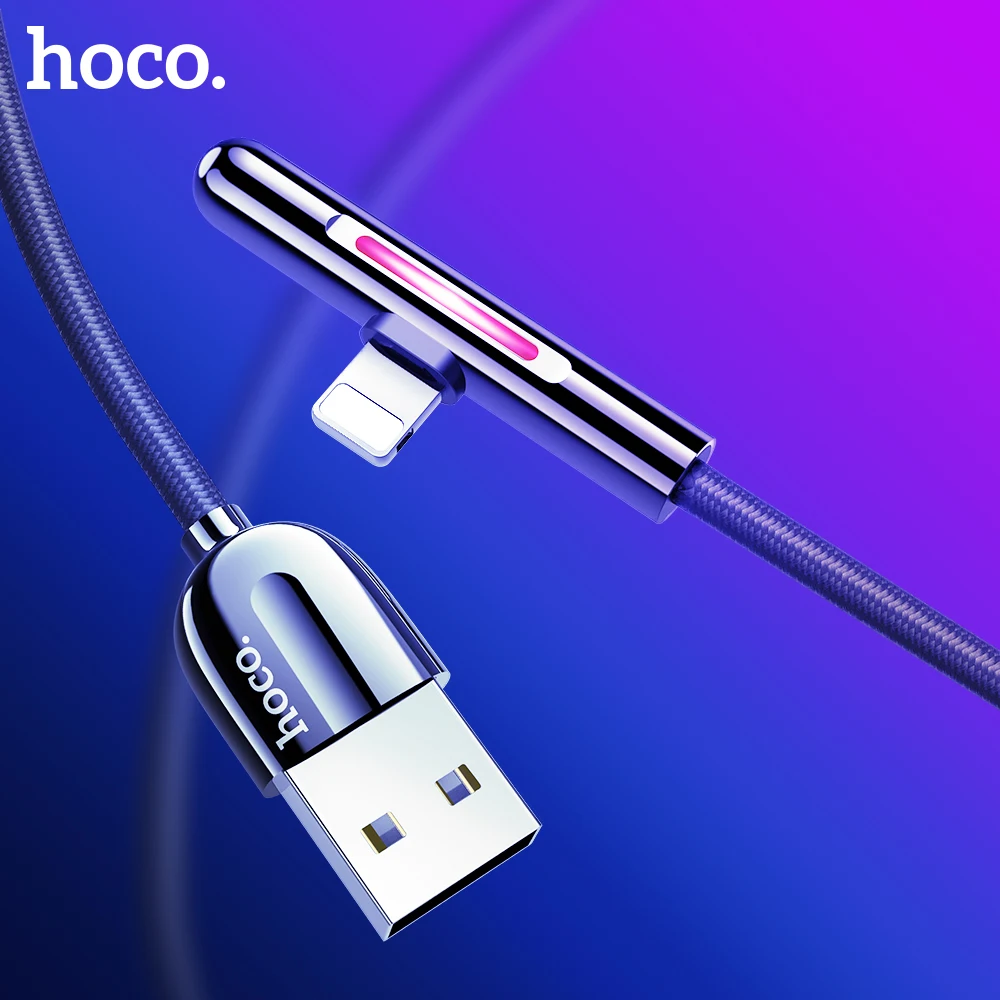 HOCO 90 градусов usb кабель для зарядки Красочный Светодиодный свет Поддержка синхронизации данных Быстрая зарядка кабель для iPhone X XS MAX XR 7 8 игр