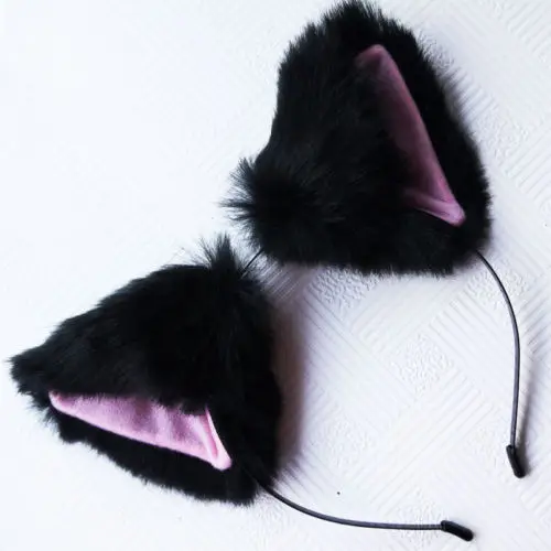 Кошачьи уши, аксессуары для волос для женщин, женская повязка на голову, длинные меховые головные уборы, Праздничный Рождественский костюм для девочек, Женская повязка на голову - Цвет: Black 1