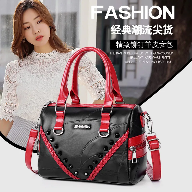 

WOMEN'S Leather Bags 2019 New Style Fashion Korean-style Sheepskin Crossbody Bag Large Capacity Boston Handbag