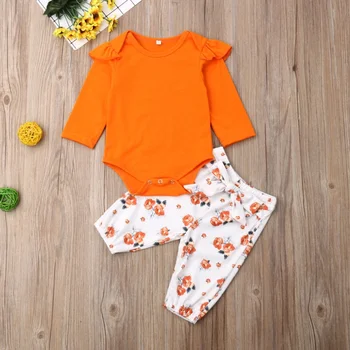 

Autumn Baby Boy Girl Cute Casual Long Sleeve Cotton Romper Tops Floral Print Pants Outfits Set Clothss