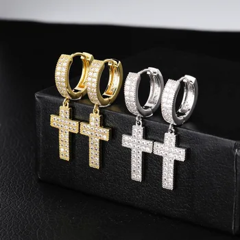 

Fashion Jewelry double row zircon Cross Earrings micro inlaid with zircon hiohop earrings girl