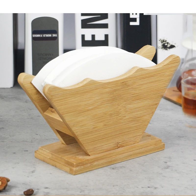 Bamboo Coffee Filter Paper Holder Coffee Filters Dispenser Hand Brewed