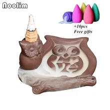 Фиолетовая глина сова любовь дым обратного потока ладан горелки ремесла креативные животные водопад кадильница для ароматерапии домашний декор+ 10 шт. конусов