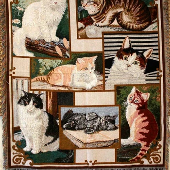 

Cute Cat Cotton Tapestry American Pastoral Knitting Sofa Towel Quality Art Tapestry Rectangle Lace Pet Lover Decorative Painitng