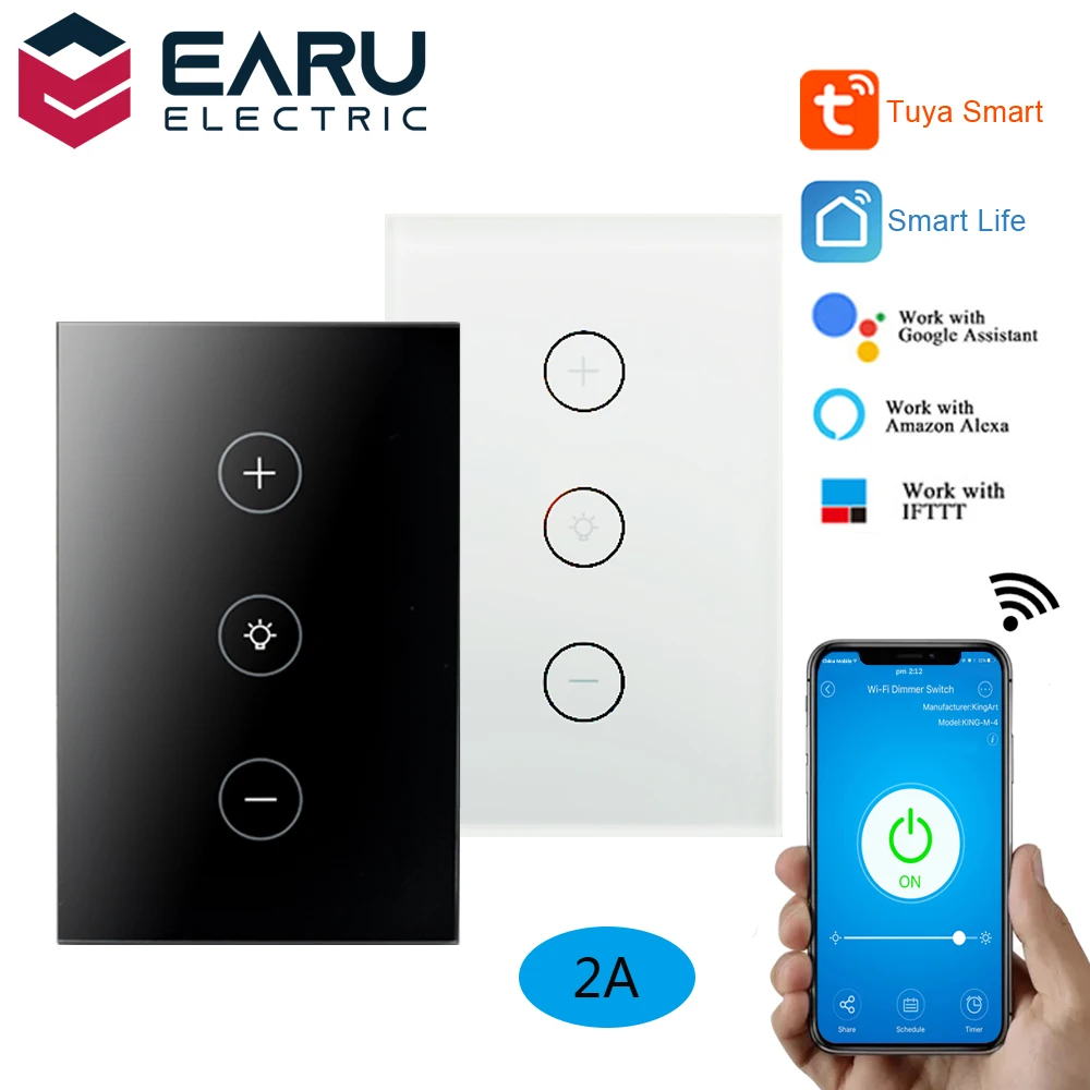 Us Wifi Smart Glass Panel Wall Touch Switch Dimmer Light Smart Life Tuya App Telecomando Per Amazon Alexa Google Home